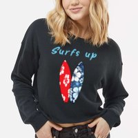 Surfs Up Hawaiian Style Cropped Pullover Crew