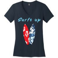Surfs Up Hawaiian Style Women's V-Neck T-Shirt