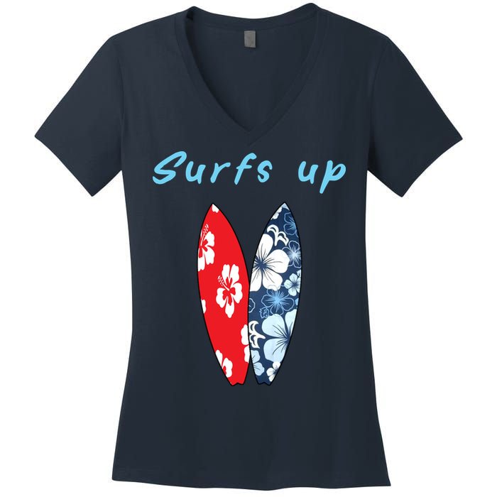 Surfs Up Hawaiian Style Women's V-Neck T-Shirt