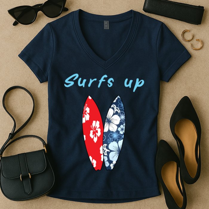 Surfs Up Hawaiian Style Women's V-Neck T-Shirt