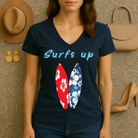 Surfs Up Hawaiian Style Women's V-Neck T-Shirt