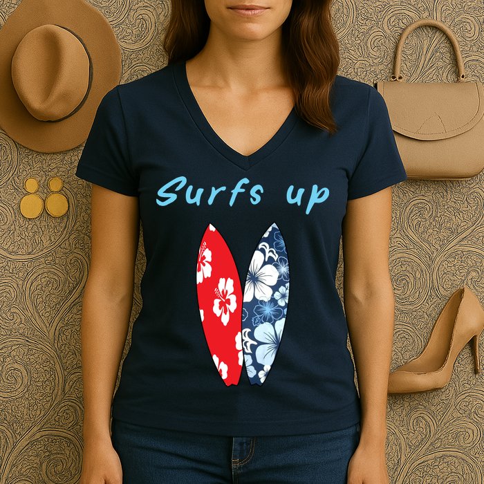 Surfs Up Hawaiian Style Women's V-Neck T-Shirt