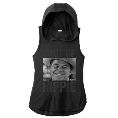 Shut Up Hippie Ronald Reagan Anti Liberal Republican Ladies PosiCharge Tri-Blend Wicking Draft Hoodie Tank