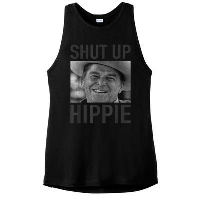 Shut Up Hippie Ronald Reagan Anti Liberal Republican Ladies PosiCharge Tri-Blend Wicking Tank