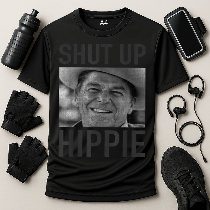 Shut Up Hippie Ronald Reagan Anti Liberal Republican Cooling Performance Crew T-Shirt