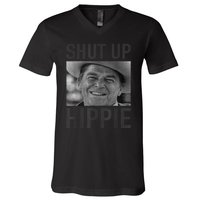 Shut Up Hippie Ronald Reagan Anti Liberal Republican V-Neck T-Shirt