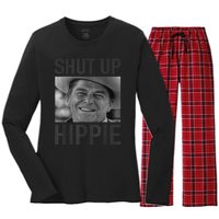 Shut Up Hippie Ronald Reagan Anti Liberal Republican Women's Long Sleeve Flannel Pajama Set 