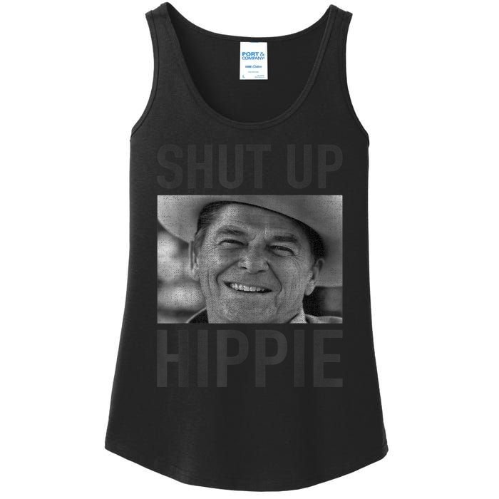 Shut Up Hippie Ronald Reagan Anti Liberal Republican Ladies Essential Tank