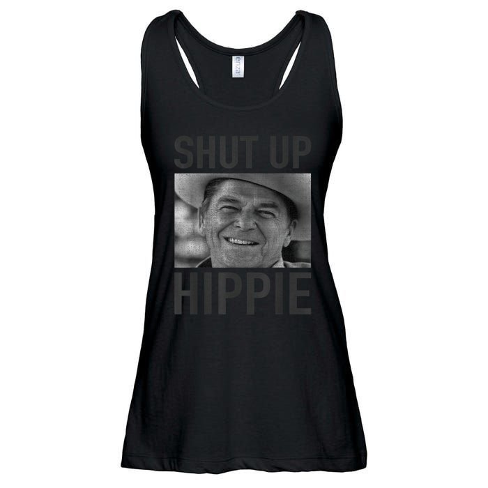 Shut Up Hippie Ronald Reagan Anti Liberal Republican Ladies Essential Flowy Tank