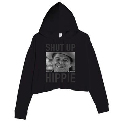 Shut Up Hippie Ronald Reagan Anti Liberal Republican Crop Fleece Hoodie