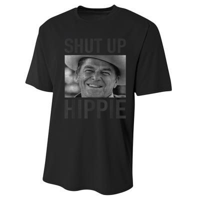 Shut Up Hippie Ronald Reagan Anti Liberal Republican Performance Sprint T-Shirt