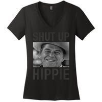 Shut Up Hippie Ronald Reagan Anti Liberal Republican Women's V-Neck T-Shirt