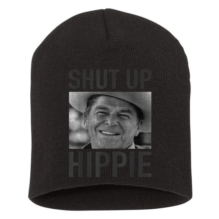 Shut Up Hippie Ronald Reagan Anti Liberal Republican Short Acrylic Beanie