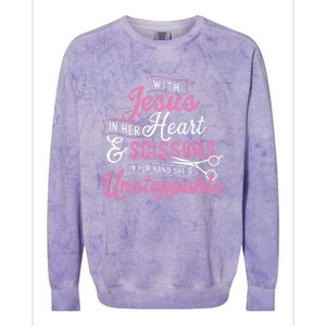 SheS Unstoppable Hairdresser Scissors Hair Stylist Salon Colorblast Crewneck Sweatshirt