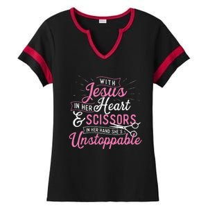 SheS Unstoppable Hairdresser Scissors Hair Stylist Salon Ladies Halftime Notch Neck Tee