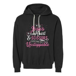 SheS Unstoppable Hairdresser Scissors Hair Stylist Salon Garment-Dyed Fleece Hoodie