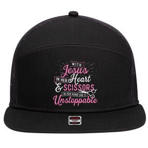 SheS Unstoppable Hairdresser Scissors Hair Stylist Salon 7 Panel Mesh Trucker Snapback Hat