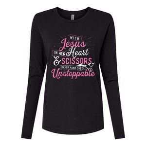 SheS Unstoppable Hairdresser Scissors Hair Stylist Salon Womens Cotton Relaxed Long Sleeve T-Shirt