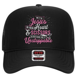 SheS Unstoppable Hairdresser Scissors Hair Stylist Salon High Crown Mesh Back Trucker Hat