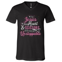 SheS Unstoppable Hairdresser Scissors Hair Stylist Salon V-Neck T-Shirt