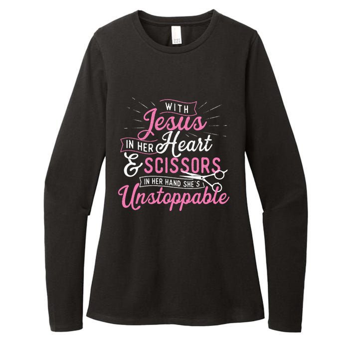 SheS Unstoppable Hairdresser Scissors Hair Stylist Salon Womens CVC Long Sleeve Shirt