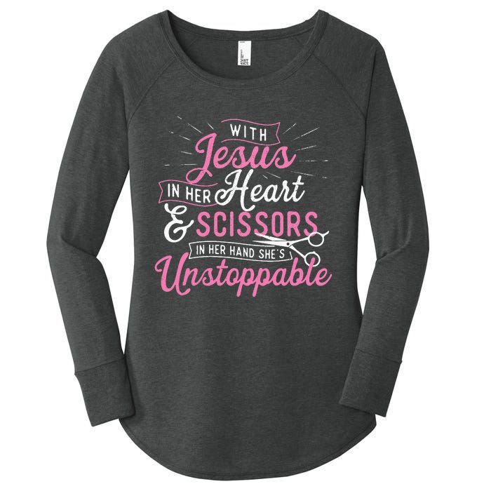 SheS Unstoppable Hairdresser Scissors Hair Stylist Salon Women's Perfect Tri Tunic Long Sleeve Shirt