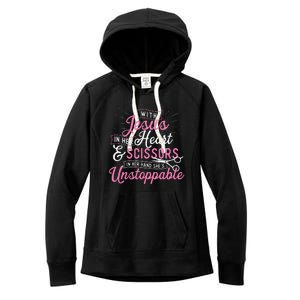 SheS Unstoppable Hairdresser Scissors Hair Stylist Salon Women's Fleece Hoodie