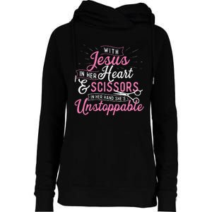 SheS Unstoppable Hairdresser Scissors Hair Stylist Salon Womens Funnel Neck Pullover Hood