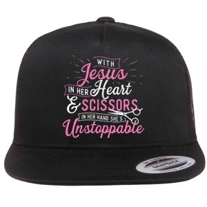 SheS Unstoppable Hairdresser Scissors Hair Stylist Salon Flat Bill Trucker Hat