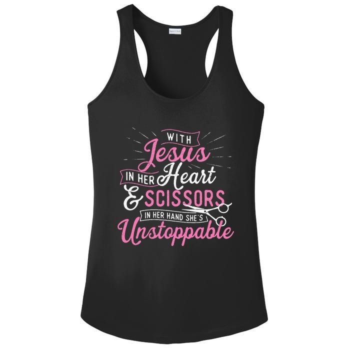 SheS Unstoppable Hairdresser Scissors Hair Stylist Salon Ladies PosiCharge Competitor Racerback Tank