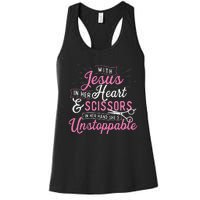 SheS Unstoppable Hairdresser Scissors Hair Stylist Salon Women's Racerback Tank