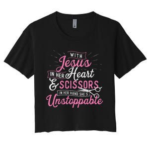 SheS Unstoppable Hairdresser Scissors Hair Stylist Salon Women's Crop Top Tee