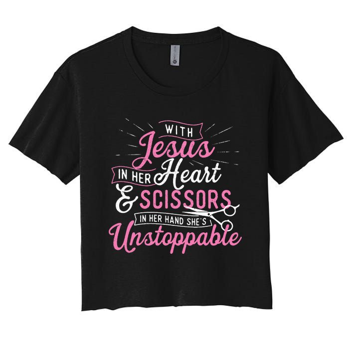 SheS Unstoppable Hairdresser Scissors Hair Stylist Salon Women's Crop Top Tee