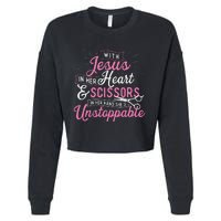 SheS Unstoppable Hairdresser Scissors Hair Stylist Salon Cropped Pullover Crew