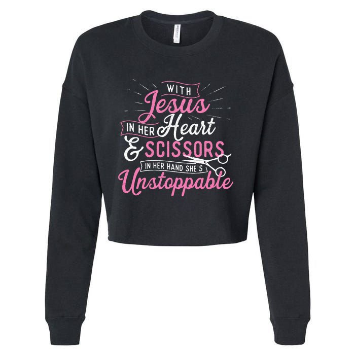 SheS Unstoppable Hairdresser Scissors Hair Stylist Salon Cropped Pullover Crew