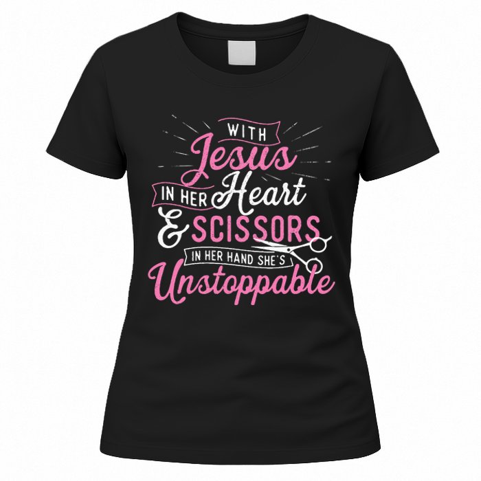 SheS Unstoppable Hairdresser Scissors Hair Stylist Salon Women's T-Shirt