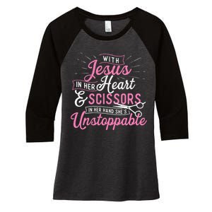 SheS Unstoppable Hairdresser Scissors Hair Stylist Salon Women's Tri-Blend 3/4-Sleeve Raglan Shirt