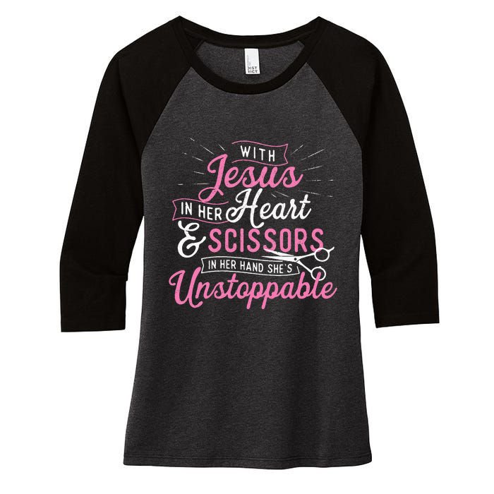 SheS Unstoppable Hairdresser Scissors Hair Stylist Salon Women's Tri-Blend 3/4-Sleeve Raglan Shirt