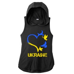 Support Ukraine Heart Doves Ladies PosiCharge Tri-Blend Wicking Draft Hoodie Tank