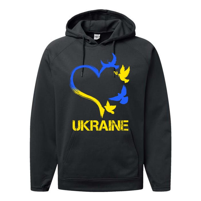 Support Ukraine Heart Doves Performance Fleece Hoodie