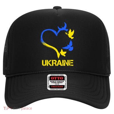 Support Ukraine Heart Doves High Crown Mesh Back Trucker Hat