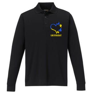 Support Ukraine Heart Doves Performance Long Sleeve Polo