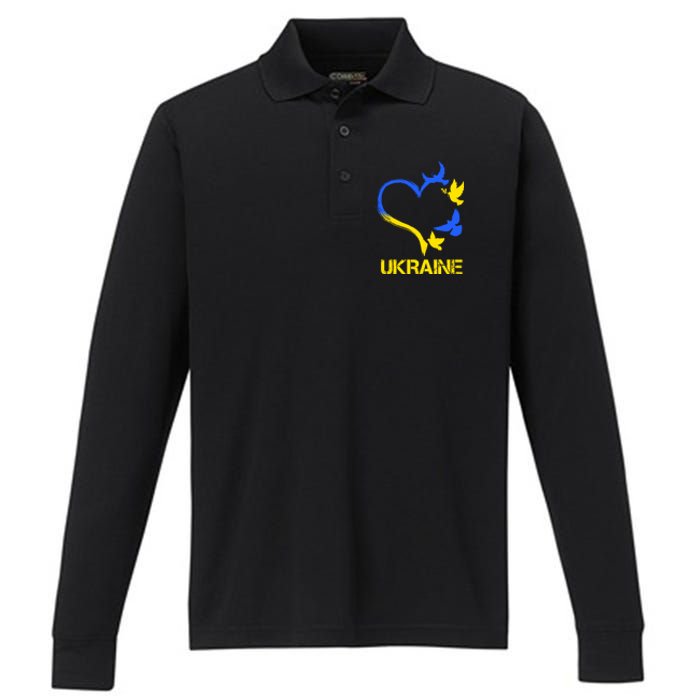 Support Ukraine Heart Doves Performance Long Sleeve Polo