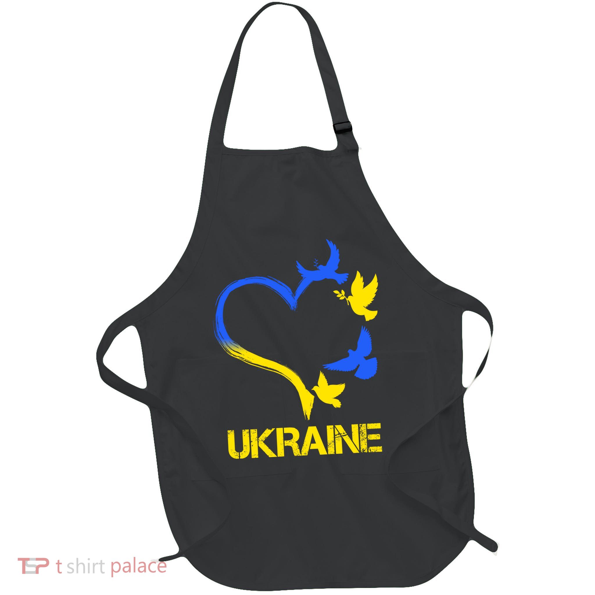 Support Ukraine Heart Doves Full-Length Apron With Pockets