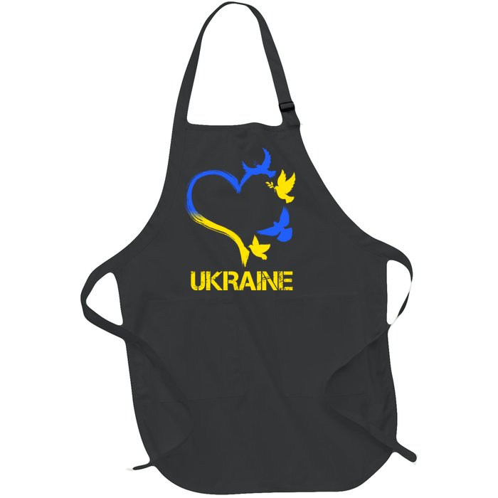 Support Ukraine Heart Doves Full-Length Apron With Pockets