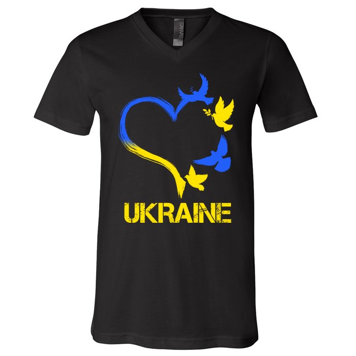 Support Ukraine Heart Doves V-Neck T-Shirt