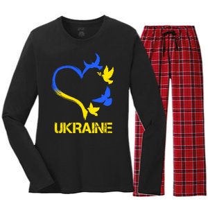 Support Ukraine Heart Doves Women's Long Sleeve Flannel Pajama Set 