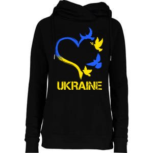 Support Ukraine Heart Doves Womens Funnel Neck Pullover Hood