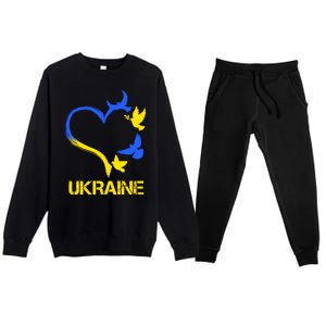 Support Ukraine Heart Doves Premium Crewneck Sweatsuit Set