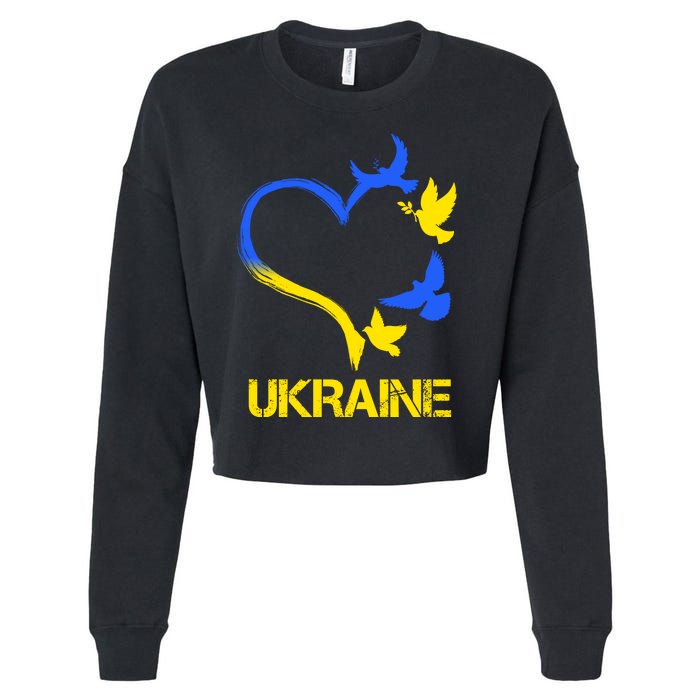 Support Ukraine Heart Doves Cropped Pullover Crew